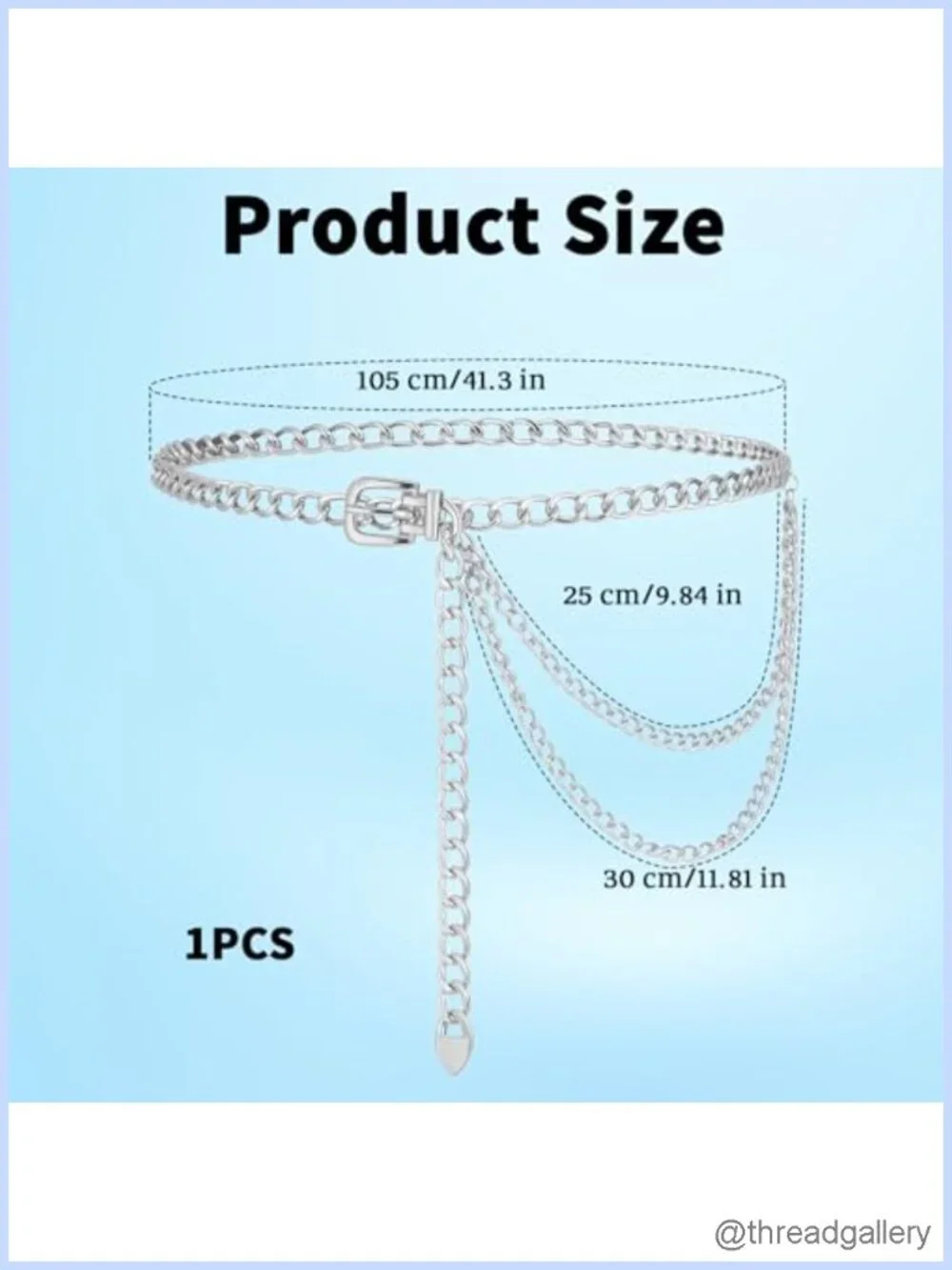 Punk Waist Chain Silver Metal Belt Adjustable Multilayer Body Link for Dresses